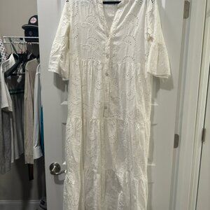 White Tiered Buttoned Maxi Sundress